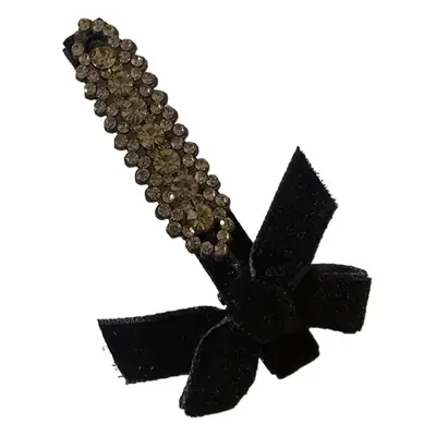 Velvet Bow Hairpins 2 Pack Gray Rhinestone Clip Side