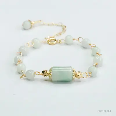Jade Bracelet with Green Stone & Gold Clasp