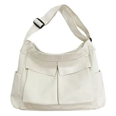 Ins Canvas Crossbody Bag for Men Women Large Capacity Tan