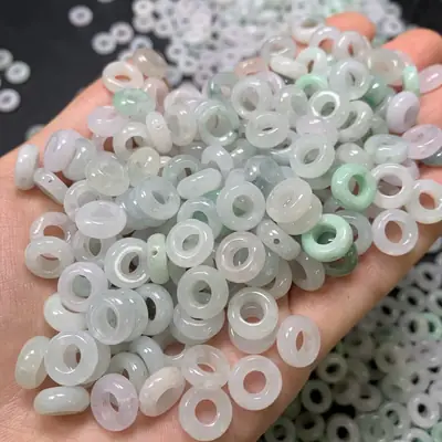 Natural Burmese Jade Rings Ice Three Color Small Straight Hole