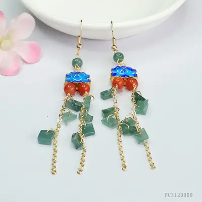 Guan Yu Natural Jade Blue Water Earrings Ethnic Style Wholesale Dropshipping S3120909