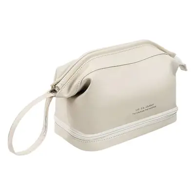 Pu Double-Layer Makeup Bag Large Capacity Tan