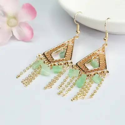 Guan Yu Jade Fruit Green Irregular Earrings for Women
