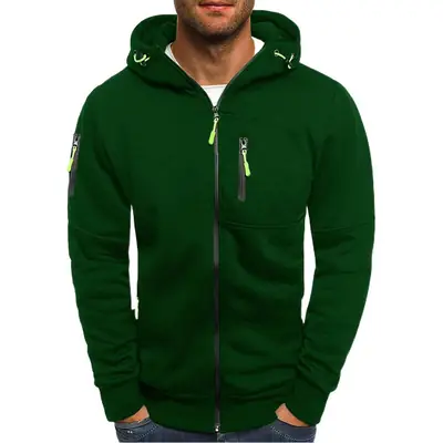 Men's Olive Green Full Zip Hoodie with Orange Accents