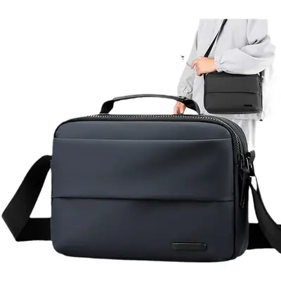 Men's Grey Crossbody Messenger Bag with Camera & Pen