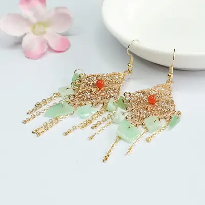 Guan Yu Jade Fruit Green Irregular Earrings for Women