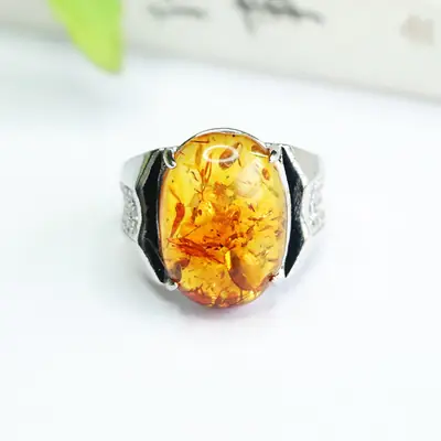 Amyrth Amber Ring Ethnic Style Silver 3120507