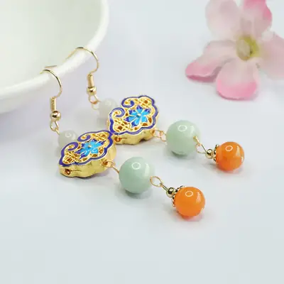 Guan Yu Jade Earrings with Enamel Hooks Wholesale