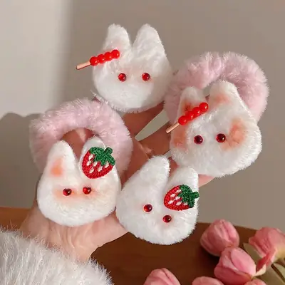Cute Strawberry Rabbit Hairpins for Girls Autumn Winter