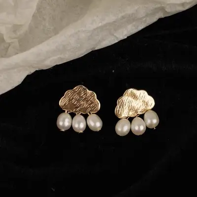 French Vintage Pearl Cloud Earrings Stud 925 Silver