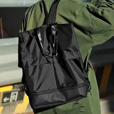Men Women Black Nylon Tote Backpack Shoulder Tote Waterproof