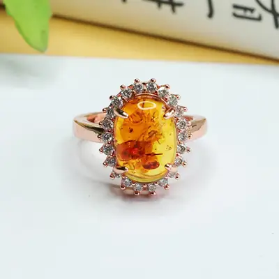 Aiyu Natural Amber Sunflower Ring Rose Gold