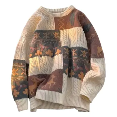 Japanese Retro Men's Winter Sweater Round Neck Pullover