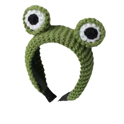 Green Wool Knitted Frog Headband with Big Eyes