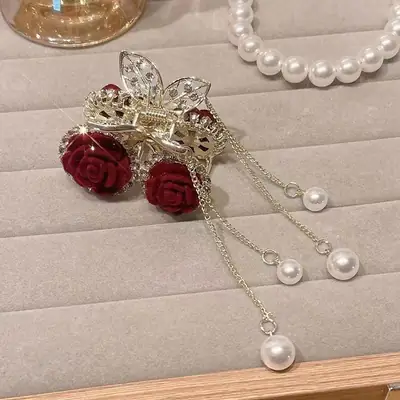 Elegant Korean Style Cherry Tassels Hair Clips