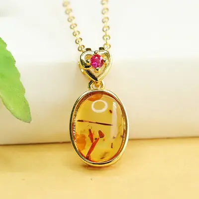 Aiyu Natural Amber Pendant Necklace for Women