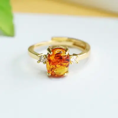 Aiyu Natural Amber Ring for Women's Light Luxury Jewelry