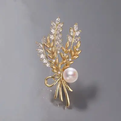 Natural Pearl Wheat Ear Brooch for Women