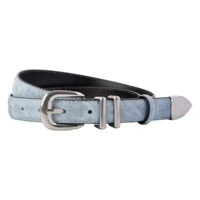 Women's Light Blue Leather Belt with Silver Buckle