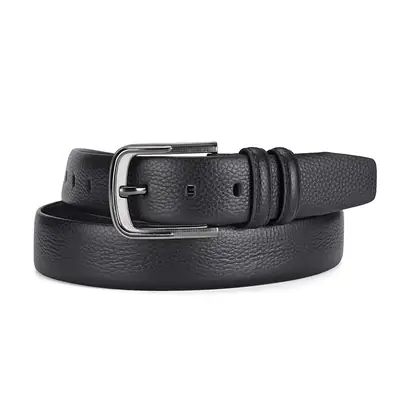 Men's Black Genuine Cowhide Belt 3.8" with Pin Buckle