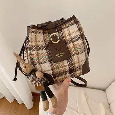 Plaid Woolen Crossbody Bag for Women Winter 2023