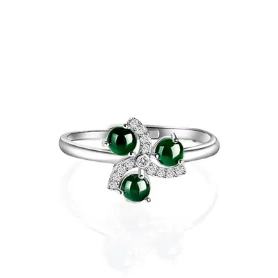 Natural Jade Ink Jade Ring S925 Silver Adjustable