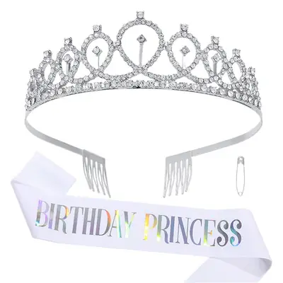 Crystal Crown Party Belt for Girls Birthday Queen