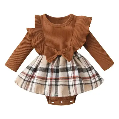 Brown Ribbed Baby Crawling Suit Two-Piece Set