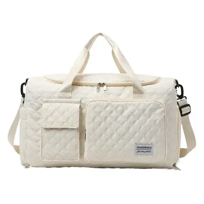 White Quilted Cross-Body Travel Bag Large Capacity