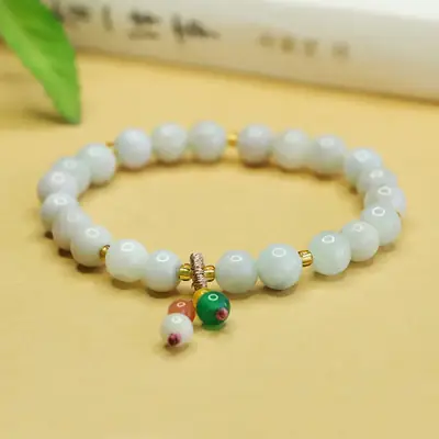 Natural Jade Bracelet with Green Pearl Drop