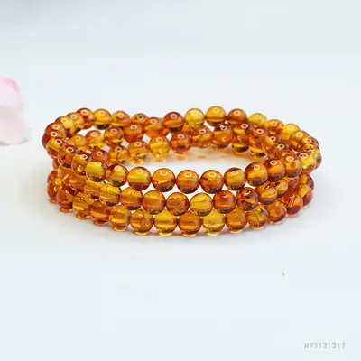Guan Yu Natural Amber Multi-Circle Bracelet for Women