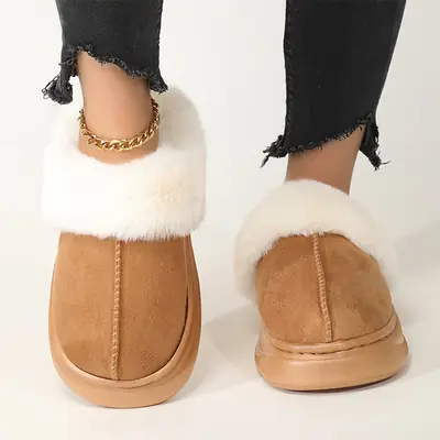 Women's Fleece Lined Winter Slippers Brown