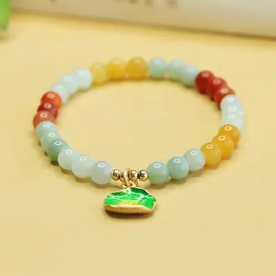 Colorful Natural Jade Bracelet with Gold Clasp