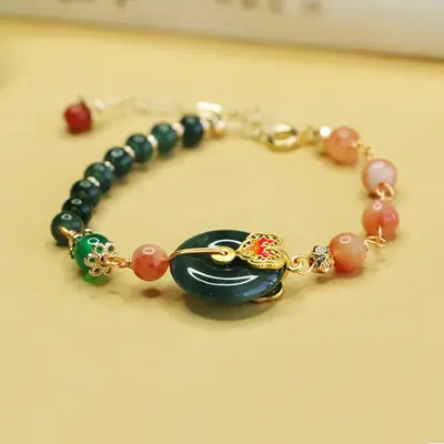 Aiyu Natural Jadeite Blue Bracelet with Green Beads