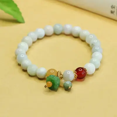 Natural Jade Lotus Bracelet with Red & Green Accents