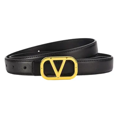 Women's Leather Belt Gold V-Bracelet Black 100cm
