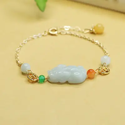 Jade Pixiu Bracelet for Women Gold Chain