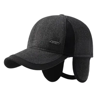 Winter Warm Black Baseball Cap for Men Elderly Warm Ear Protection