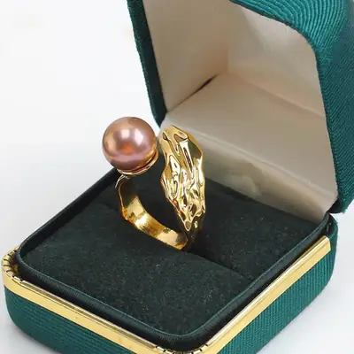 Gold Pearl Ring with Ornate Design for Women