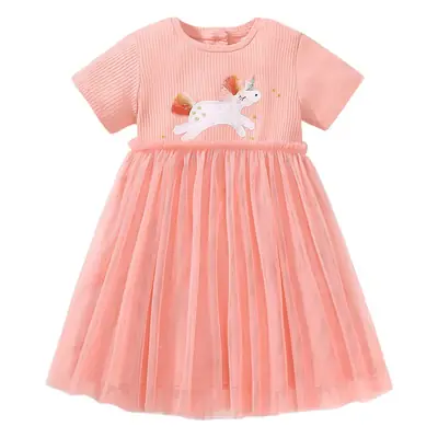 Little Maven Cartoon Girls Skirt Peach Striped Summer Dress