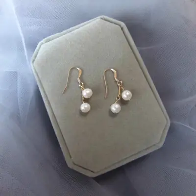 Natural Pearl Earrings Women's Gold Plated Near Round Cherry Design