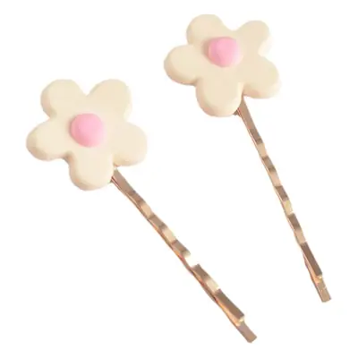 Cute Flower Hair Clips for Girls Pink Center