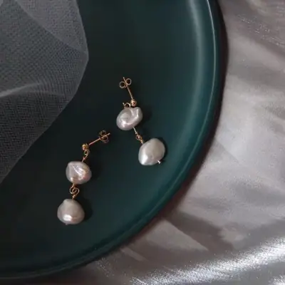 Natural Pearl Earrings Women Silver White 14K Gold