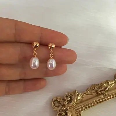 925 Silver Pearl Earrings Gold Plated Chanel Style Drop Shaped
