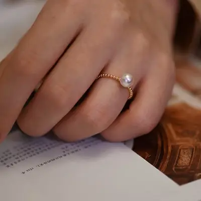 Adjustable Pearl Ring for Women Gold Plated