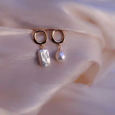 Natural Pearl Silver Needle Earrings for Women