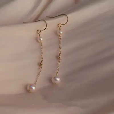 Pearl Drop Earrings Gold Plated Mirror Luster