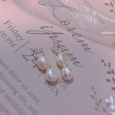Two Baroque Pearl Earrings S925 Silver Women