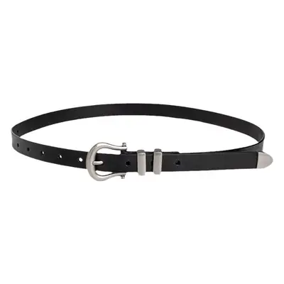 New Women's Black Leather Belt with Horseshoe Buckle