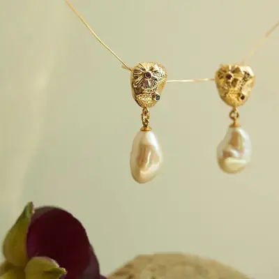 Baroque Pearl Earrings Silver Needles Elegant Retro